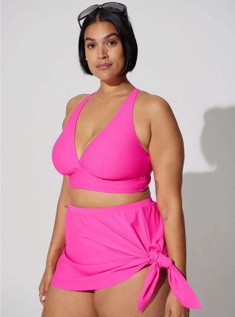 TORRID High Rise Mid Length Side Tie Swim Skirt With Brief