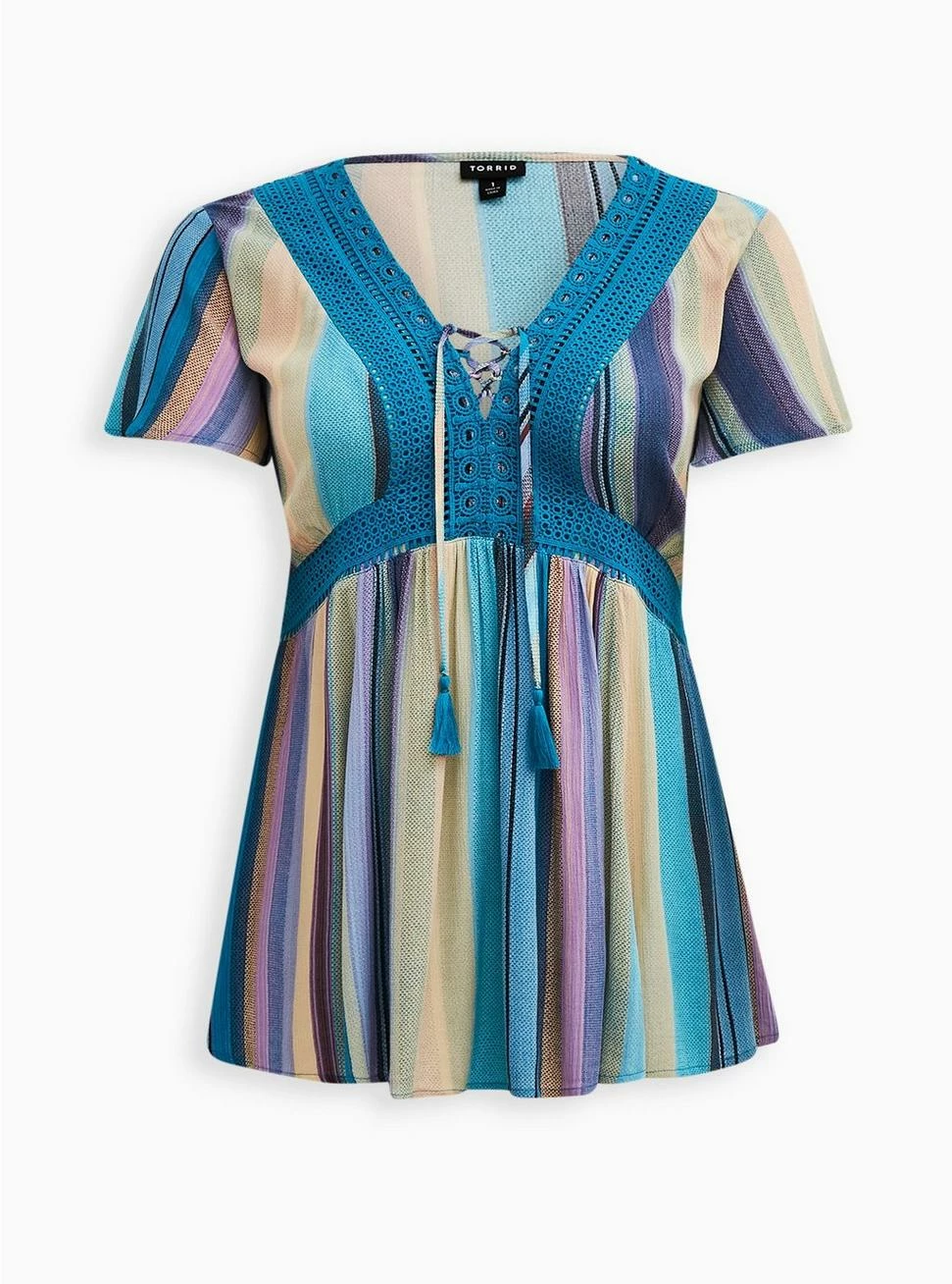 TORRID Babydoll Crinkle Gauze Crochet Inset Lace-Up Top - Image 4