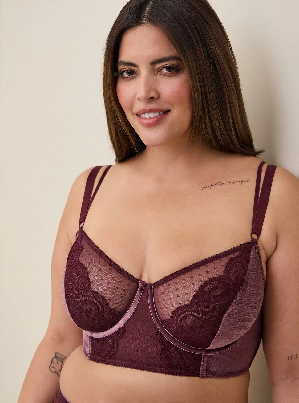 Null Velour And Lace Underwire Bra