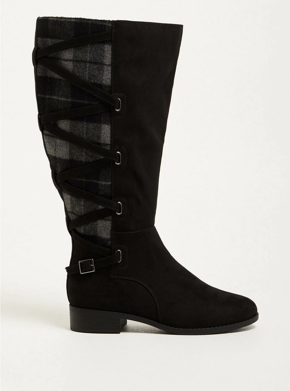 TORRID Corset Knee Boot - Faux Suede Plaid Black (WW) - Image 4