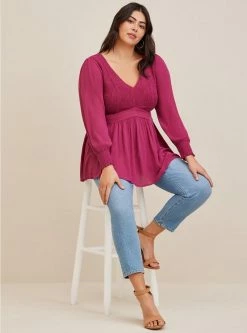 TORRID Babydoll Crinkle Gauze Smocked Top