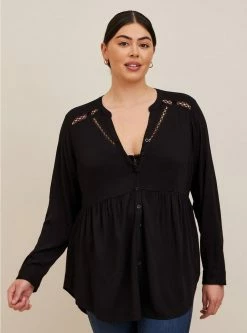 TORRID Emma Babydoll Rayon Slub Lace Trim Tunic Top