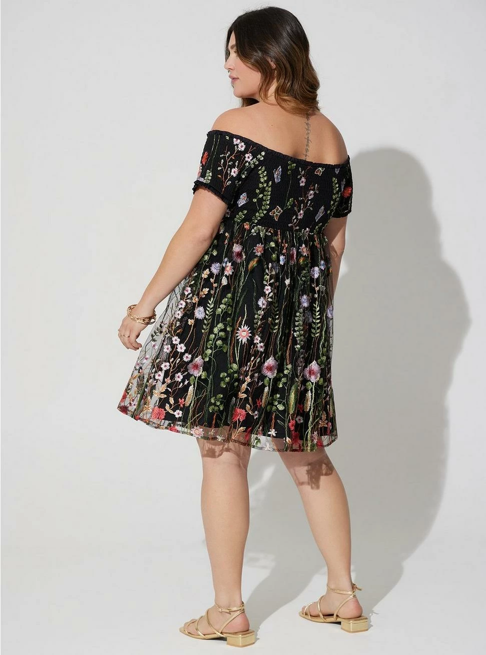 TORRID Smocked Bodice Off Shoulder Skater Dress - Black Lace - Image 3