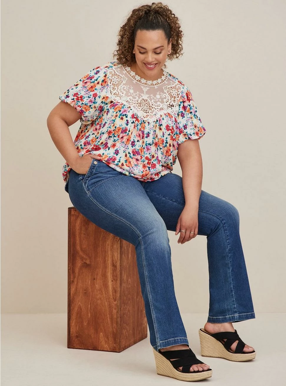 TORRID Crinkle Gauze Crochet Detail Top - Image 2