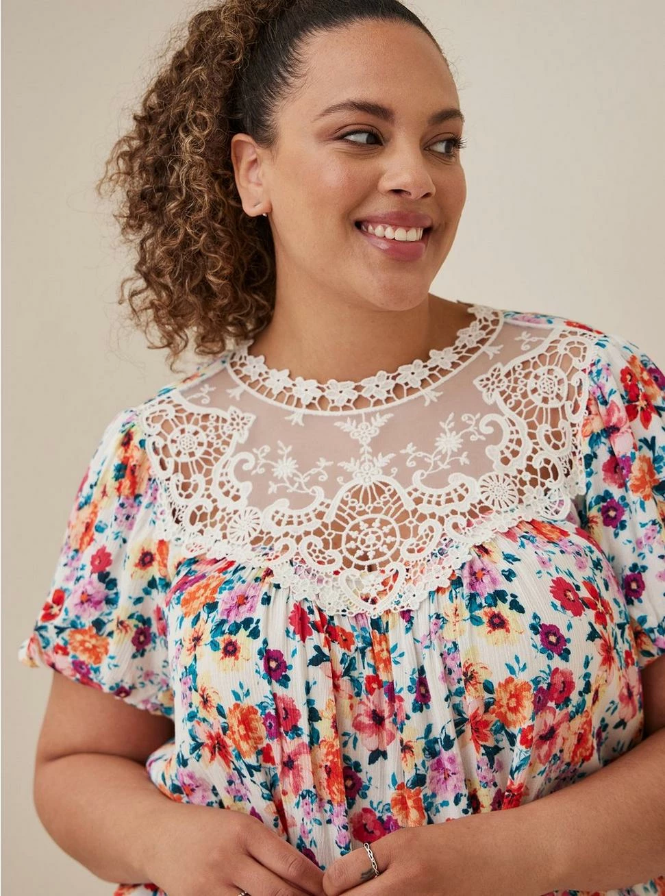 TORRID Crinkle Gauze Crochet Detail Top - Image 3
