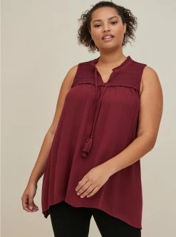 TORRID Embroidered Tunic Tank - Crinkle Gauze Wine