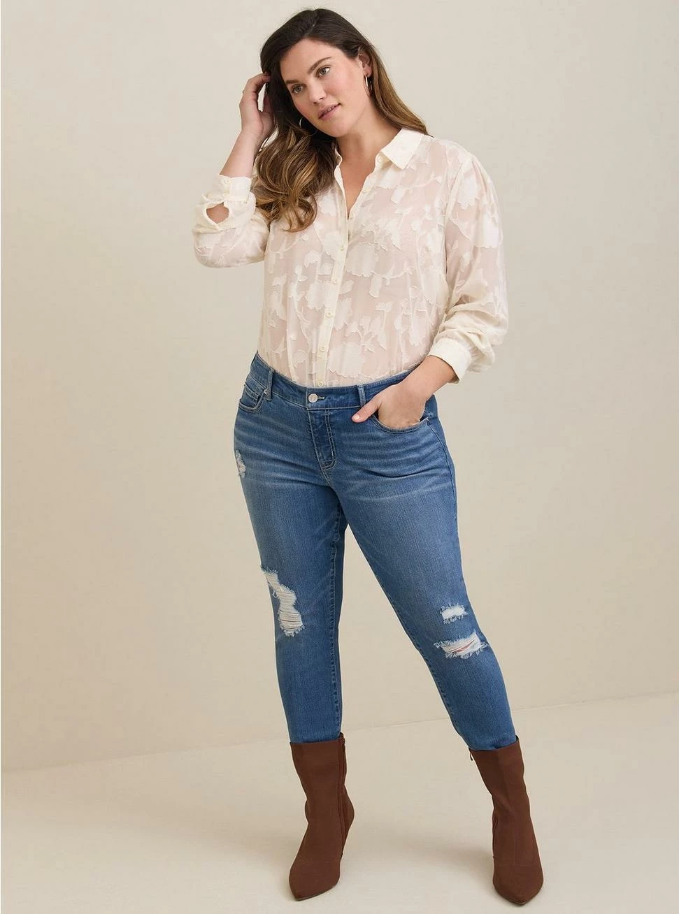 TORRID Madison Clip FLoral Chiffon Button Front Long Sleeve Shirt - Image 2