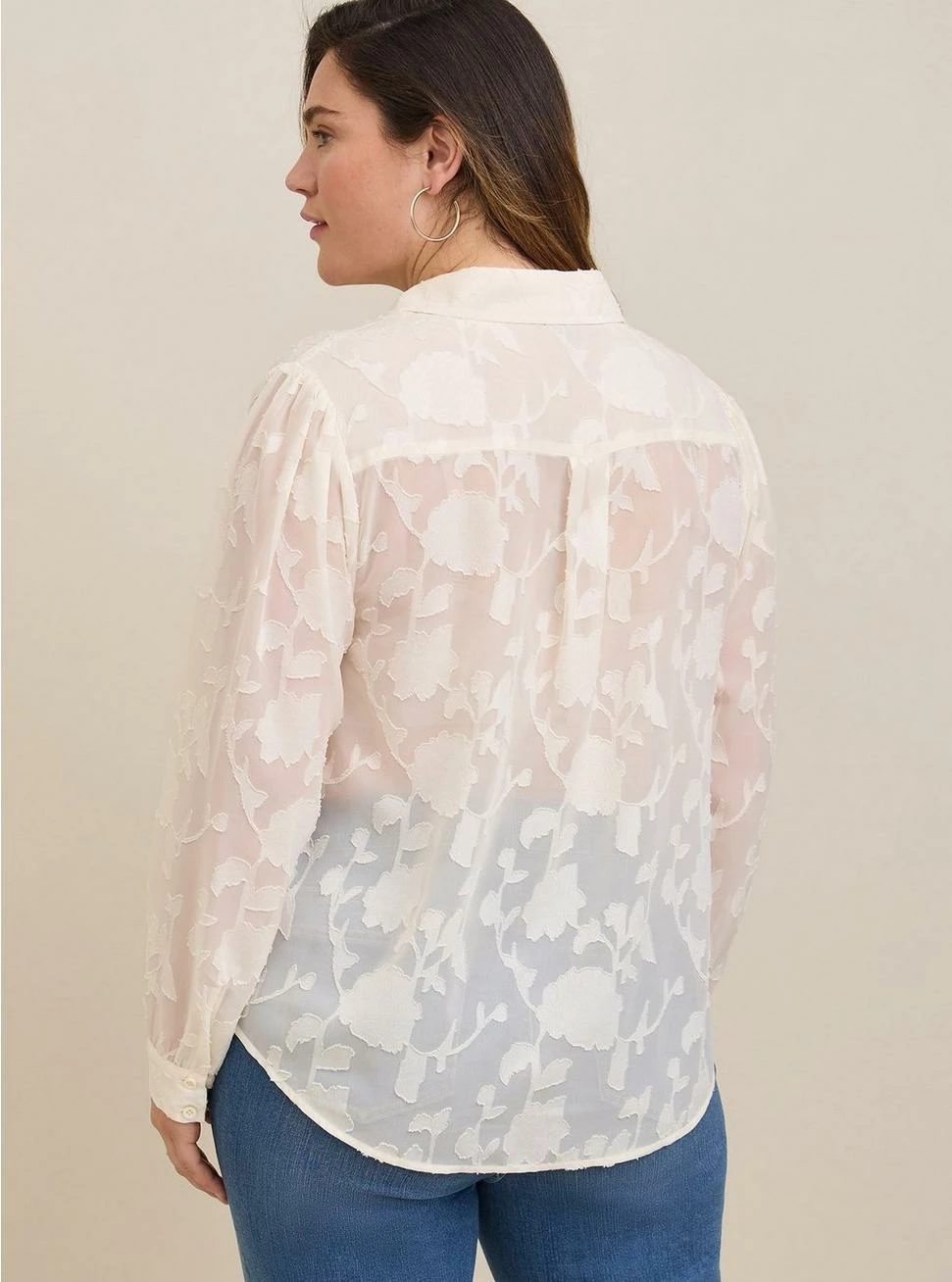 TORRID Madison Clip FLoral Chiffon Button Front Long Sleeve Shirt - Image 3