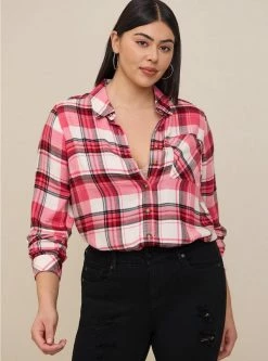 TORRID Lizzie Brushed Rayon Acrylic Button-Down Long Sleeve Shirt