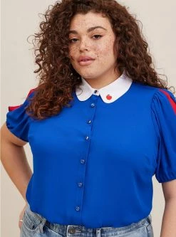 TORRID Disney Snow White Stretch Challis Collared Puff Sleeve Blouse