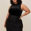 TORRID At The Knee Velvet Mesh Ruched Bodycon Dress