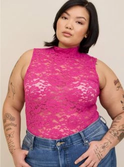 TORRID Sheer Lace Mock Neck Sleeveless Top