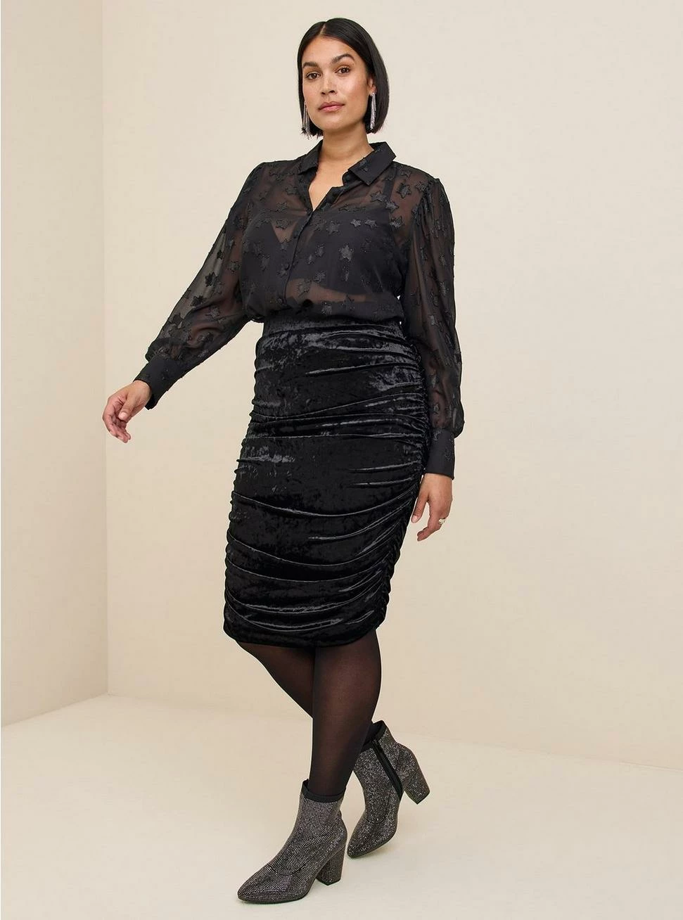 TORRID Madison Lurex Stars Button Up Long Sleeve Shirt - Image 2