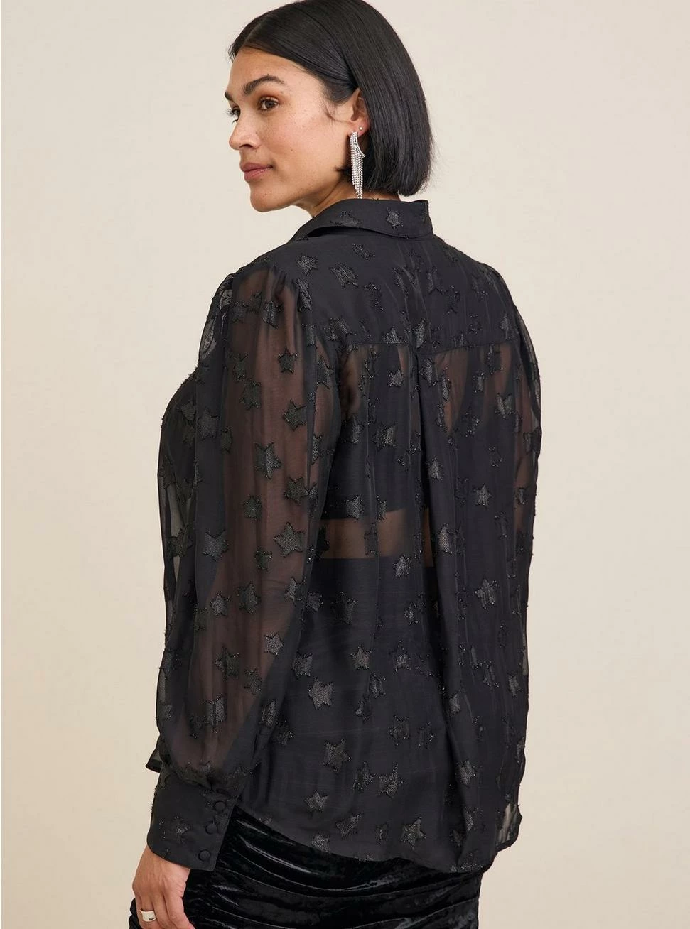 TORRID Madison Lurex Stars Button Up Long Sleeve Shirt - Image 3