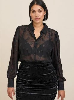 TORRID Madison Lurex Stars Button Up Long Sleeve Shirt