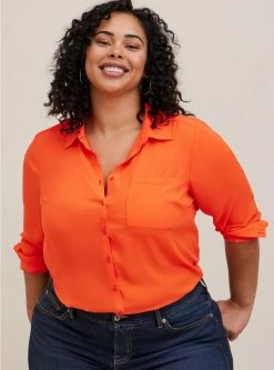 TORRID Lizzie Georgette Button-Up Long Sleeve Shirt