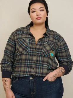 TORRID Flannel Drop Shoulder Button-Front Shirt