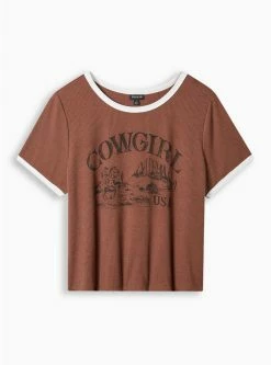 Null Feeling Classic Fit Rib Crew Neck Ringer Crop Tee