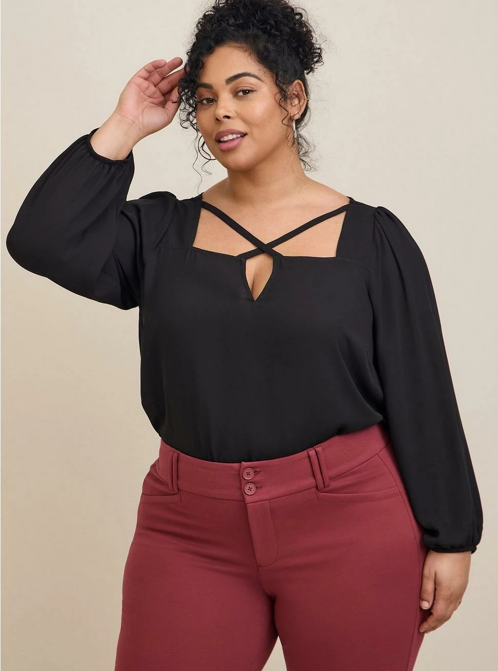 TORRID Georgette Keyhole Long Sleeve Blouse