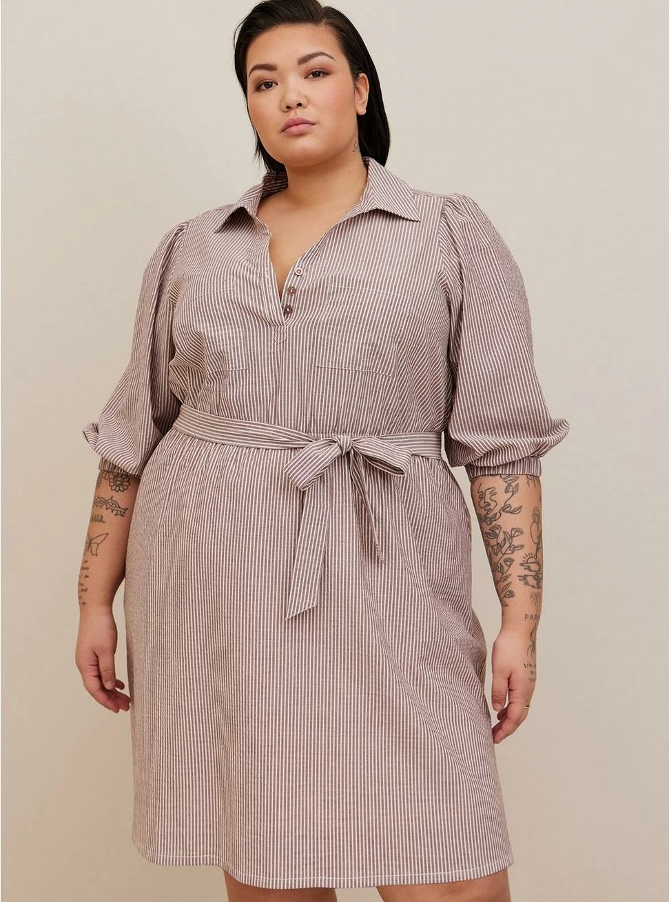 TORRID Mini Cotton Poly Blouson Sleeve Shirt Dress - Image 3