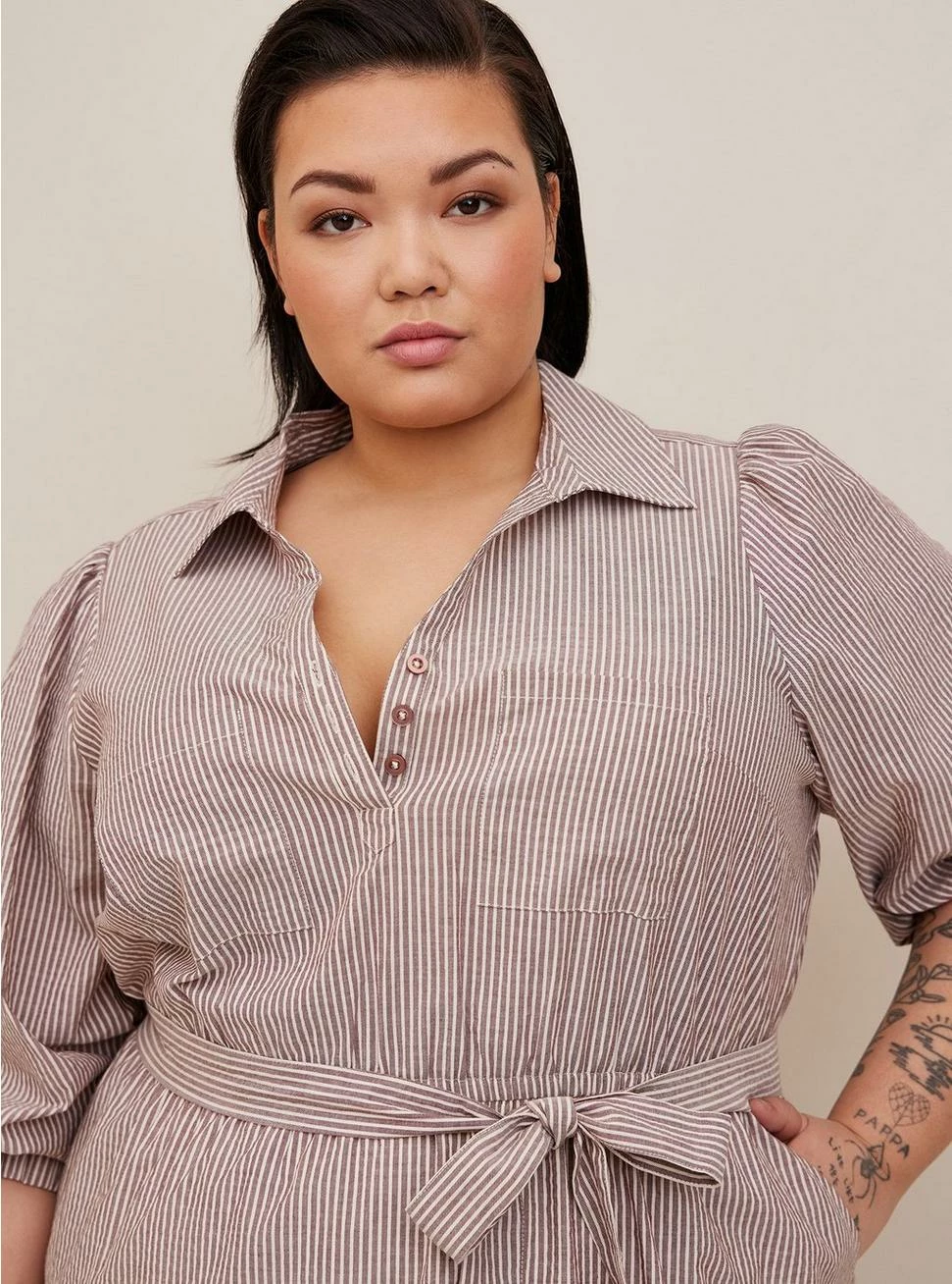 TORRID Mini Cotton Poly Blouson Sleeve Shirt Dress - Image 4