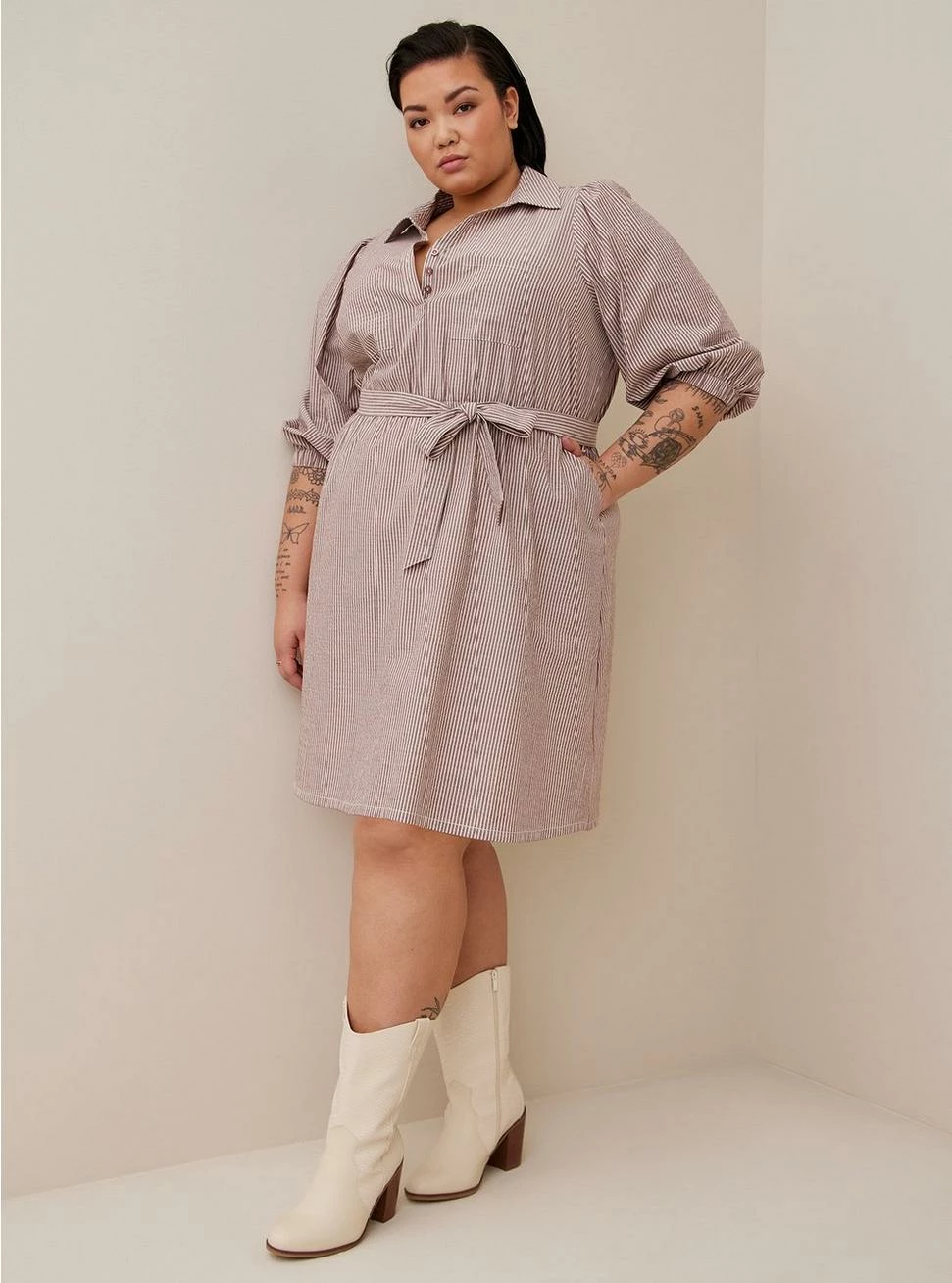TORRID Mini Cotton Poly Blouson Sleeve Shirt Dress