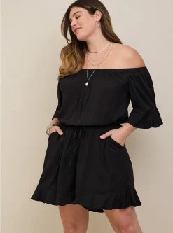 TORRID Stretch Challis Off-Shoulder Romper