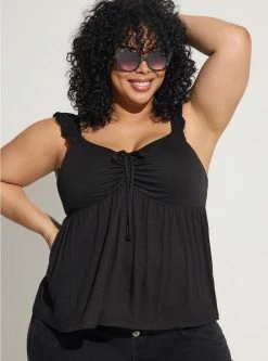 TORRID Slub Sweetheart Ruffle Eyelet Shoulder Tie Detail Tank