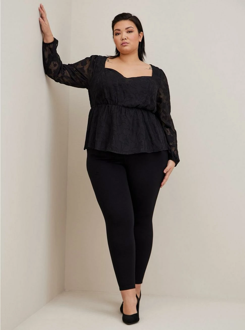 TORRID Peplum Chiffon Clip Floral Puff Sleeve Top - Image 2