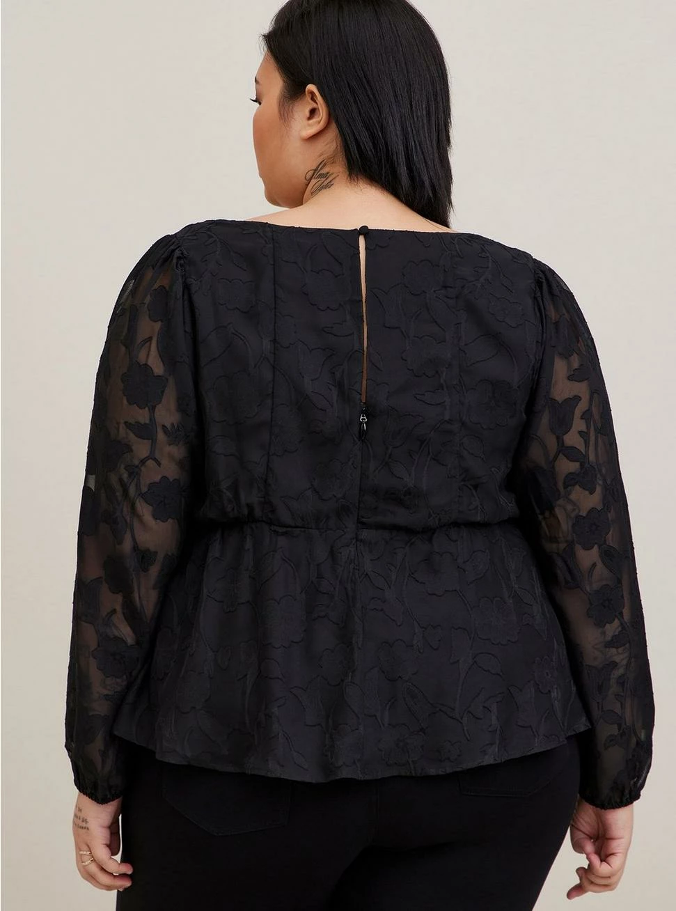 TORRID Peplum Chiffon Clip Floral Puff Sleeve Top - Image 3