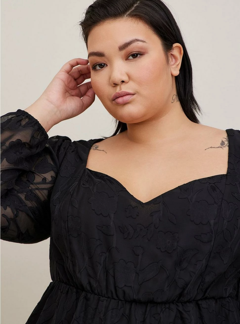 TORRID Peplum Chiffon Clip Floral Puff Sleeve Top - Image 4