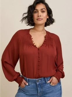 TORRID Georgette Smocked Blouson Sleeve Blouse