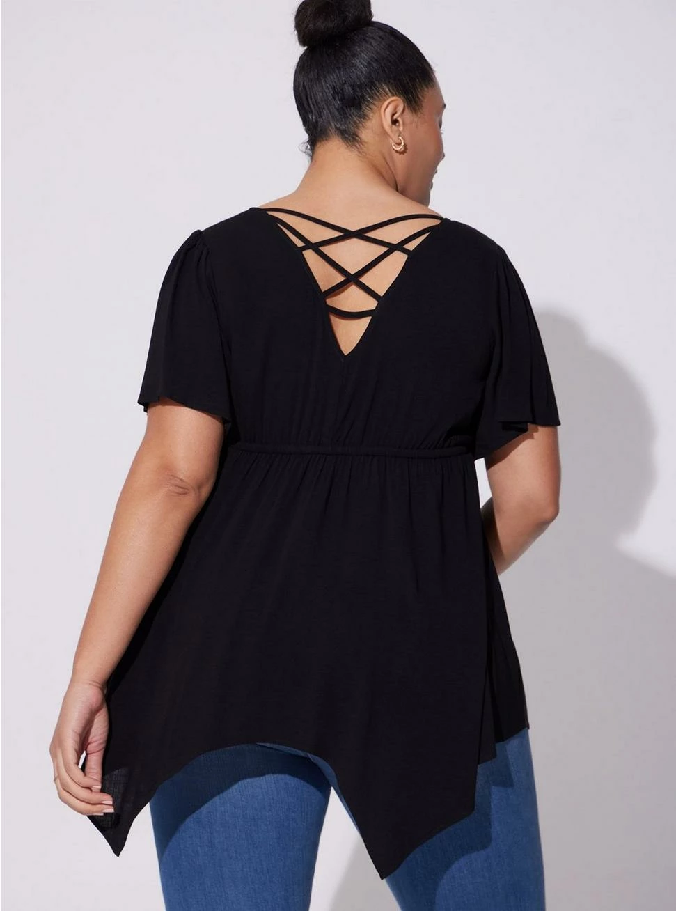 TORRID Rayon Slub Sharkbite Babydoll Flutter Sleeve Top - Image 3