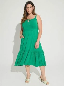 TORRID Midi Supersoft Tiered Tie Front Dress