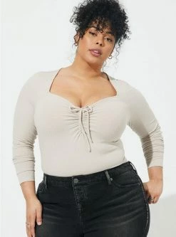 TORRID Everyday Rib Sweetheart Tie Front Keyhole Top