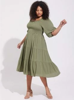 TORRID Midi Gauze Off The Shoulder Tiered Dress