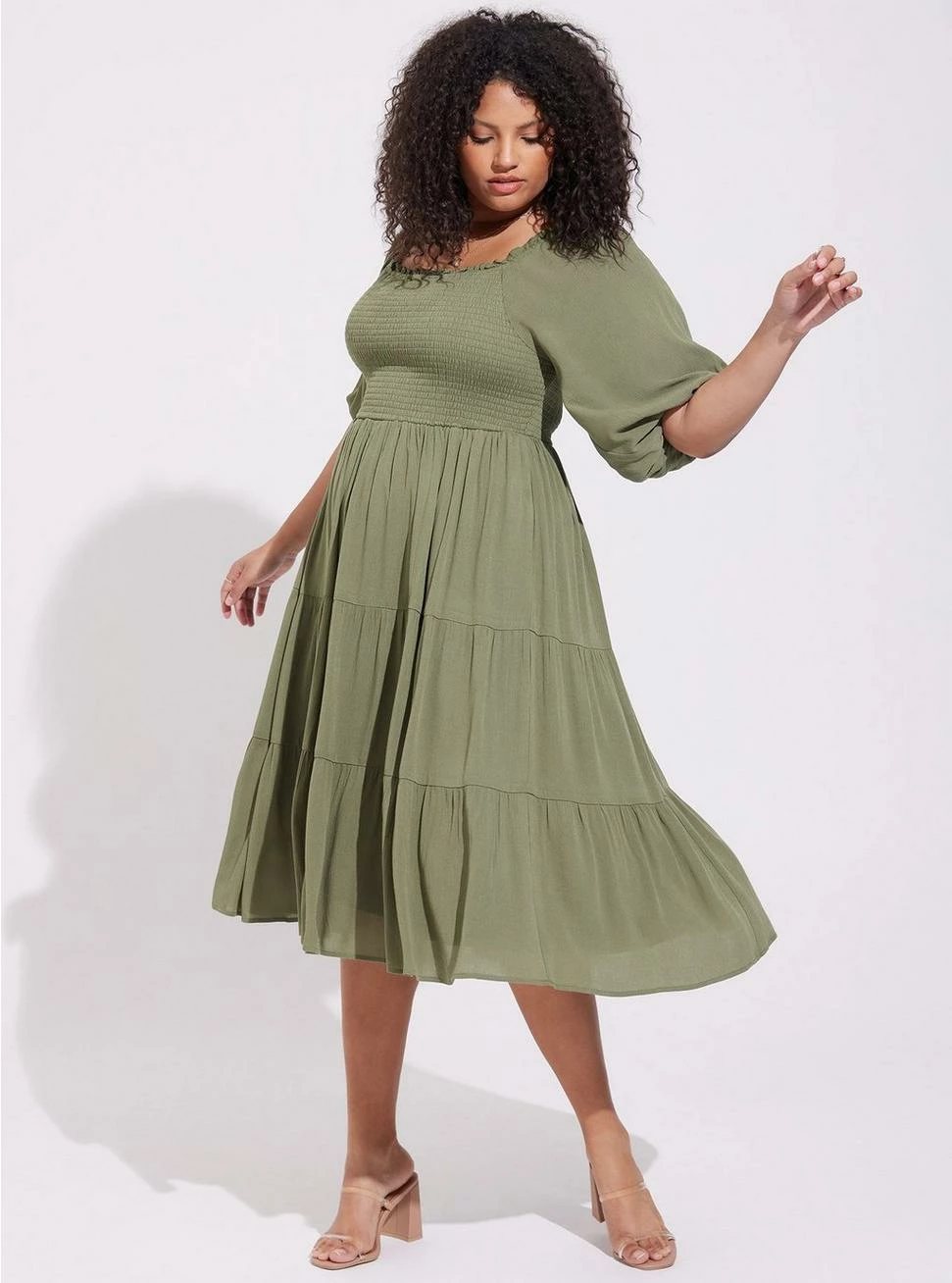 TORRID Midi Gauze Off The Shoulder Tiered Dress