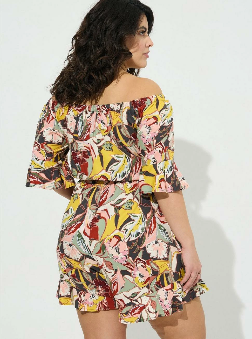 TORRID Stretch Challis Off The Shoulder Romper - Image 4