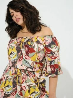 TORRID Stretch Challis Off The Shoulder Romper