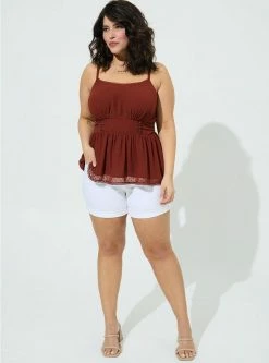 TORRID Peplum Clip Dot Shirred Bust Lace Trim Top